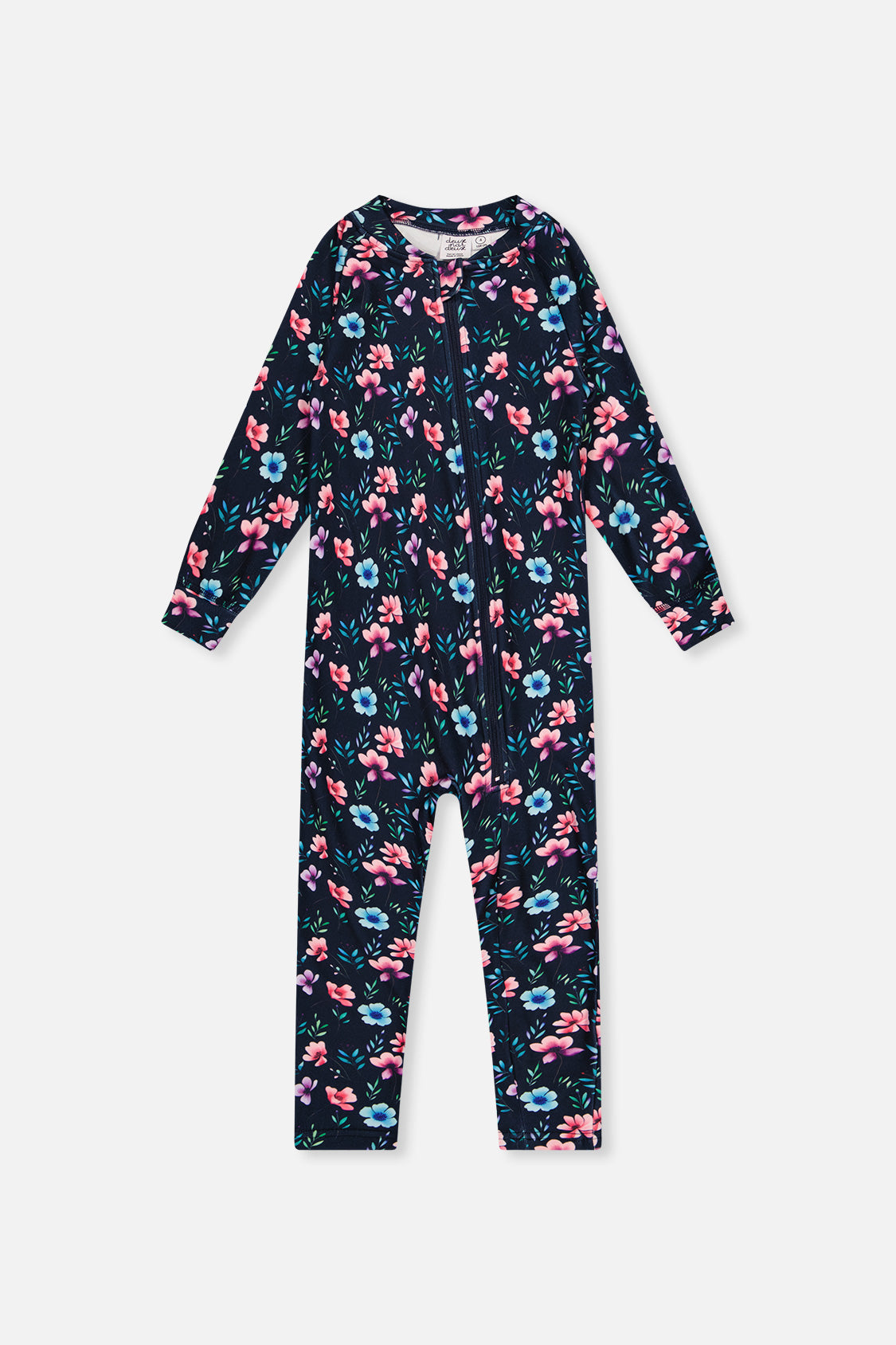One Piece Thermal Underwear Blue Floral Print