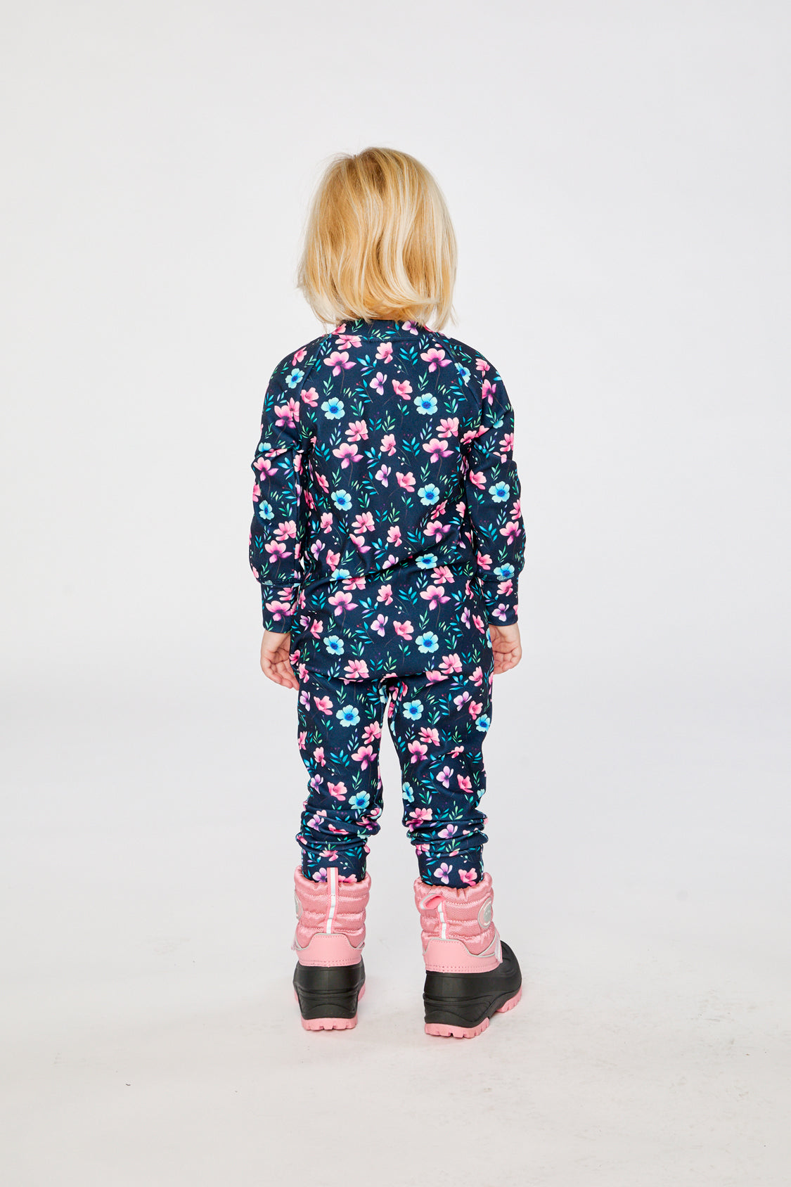 One Piece Thermal Underwear Blue Floral Print