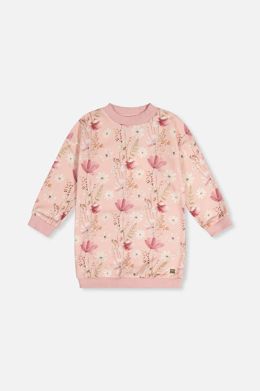 French Terry Dress Pink Printed Flowers