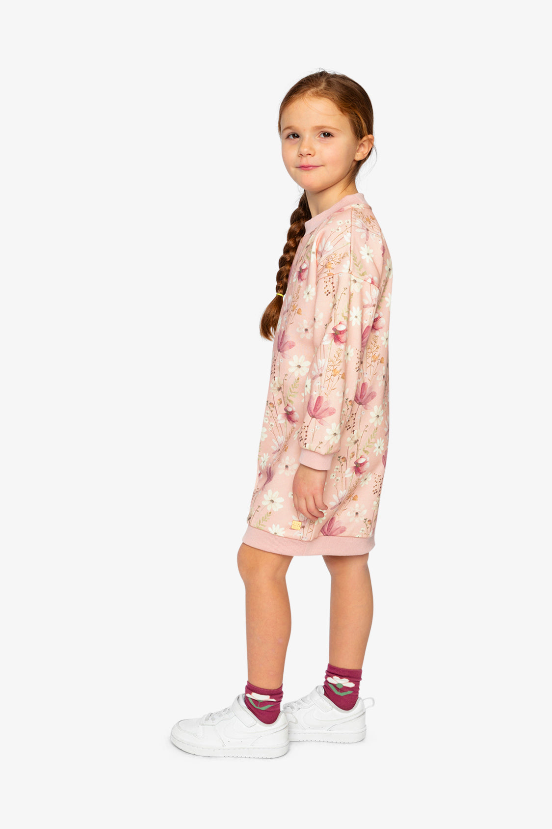 French Terry Dress Pink Printed Flowers