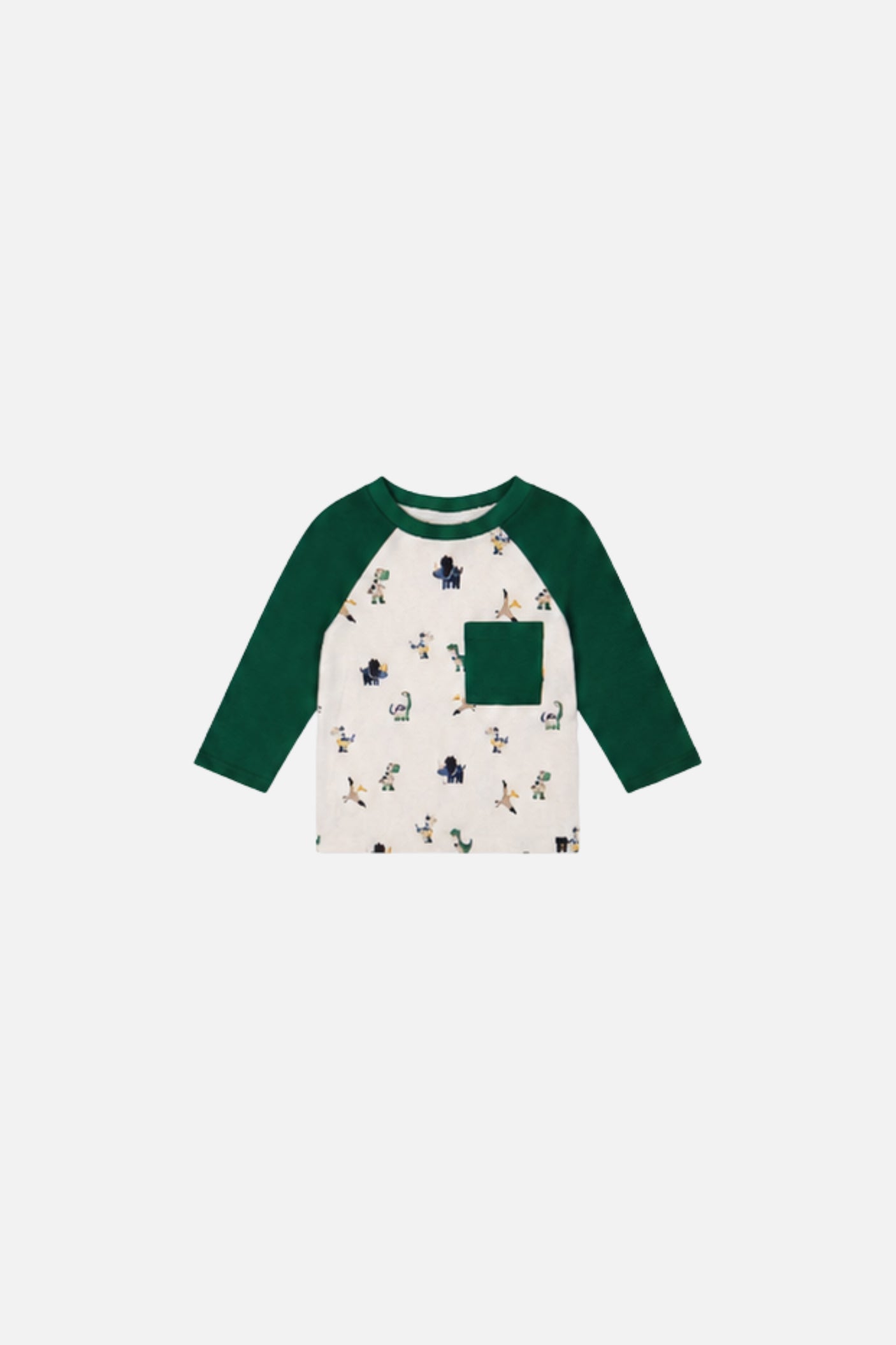 Baby Long Sleeve Raglan T-Shirt Beige Dinosaur Print