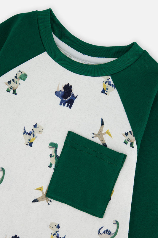 Baby Long Sleeve Raglan T-Shirt Beige Dinosaur Print