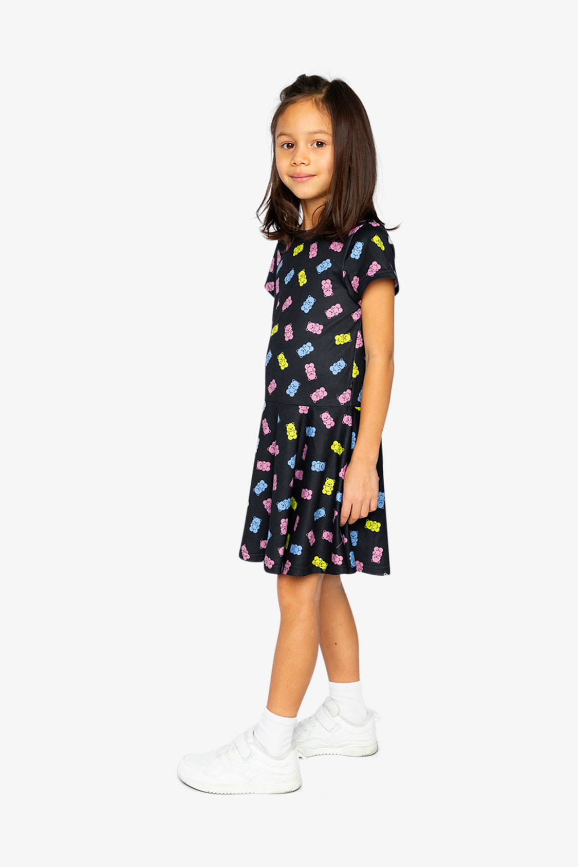 Short Sleeve Dress Black Printed Gummy Bears