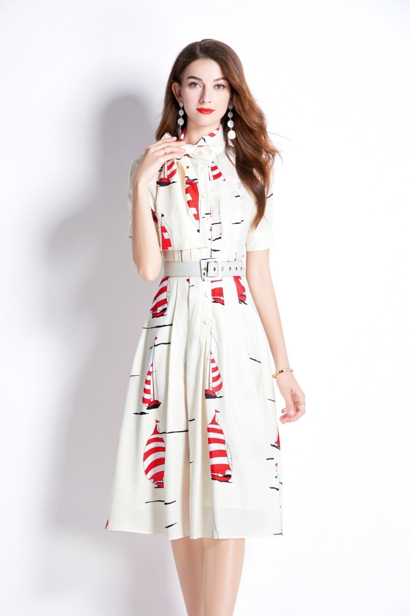 Slim Fit Flattering Sailing French White Flared Dress